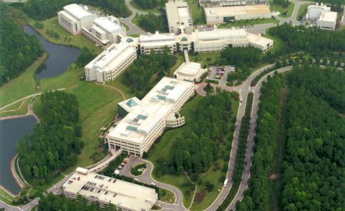 Aerial photo of business park in the Research Triangle.